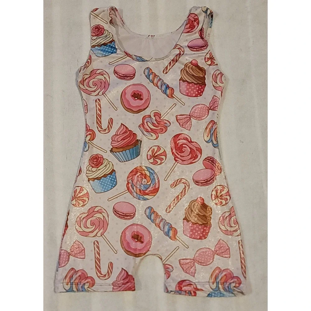 Gymnastics Dance Leotard/Biketard Candy & Sweets Glitter Girls Size 7/8 EU 130